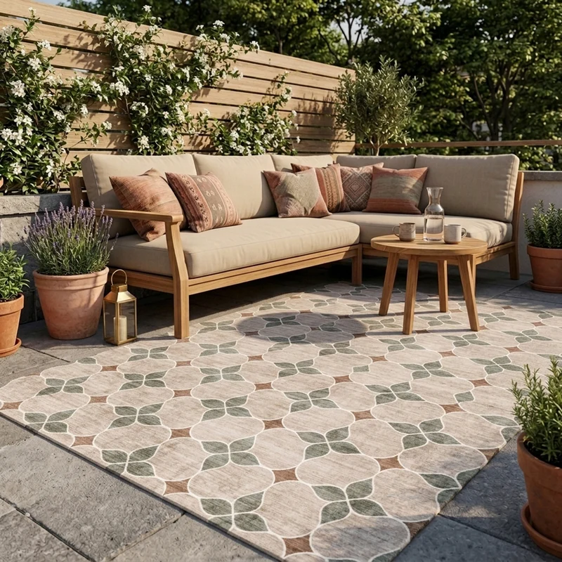 Geometrischer Outdoor Teppich - Mosaic Dot Grün