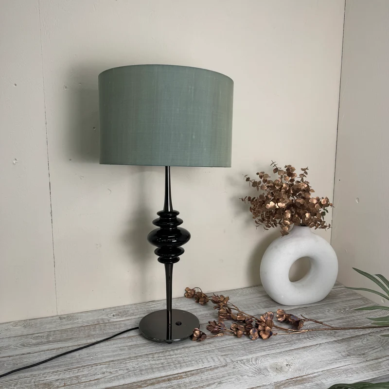 Designer Tischleuchte Stoffschirm Chrom Schwarz Nachttischlampe Lampe Gebraucht