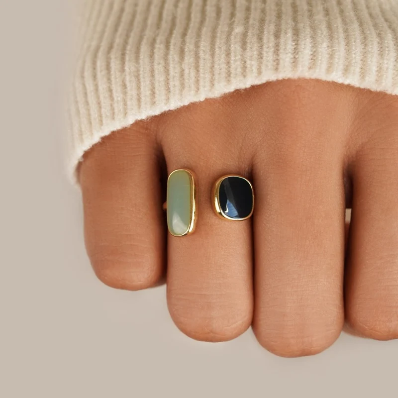 Sea & Midnight Adjustable Gold Wrap Ring