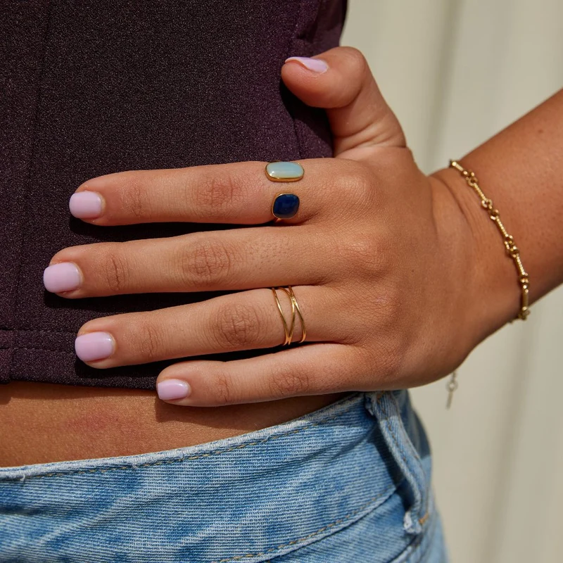 Sea & Midnight Adjustable Gold Wrap Ring