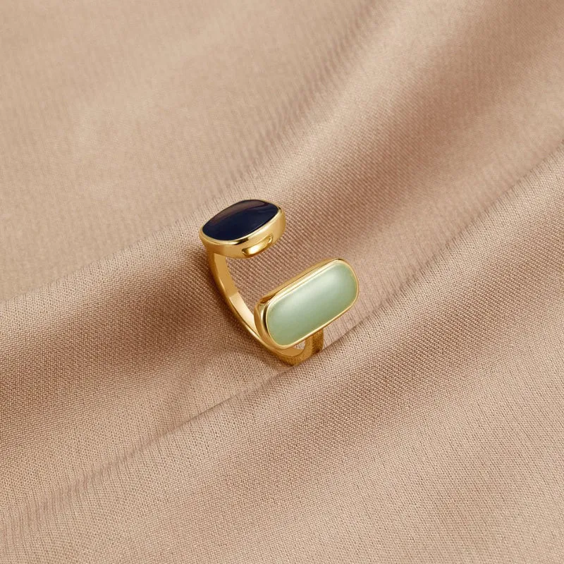 Sea & Midnight Adjustable Gold Wrap Ring