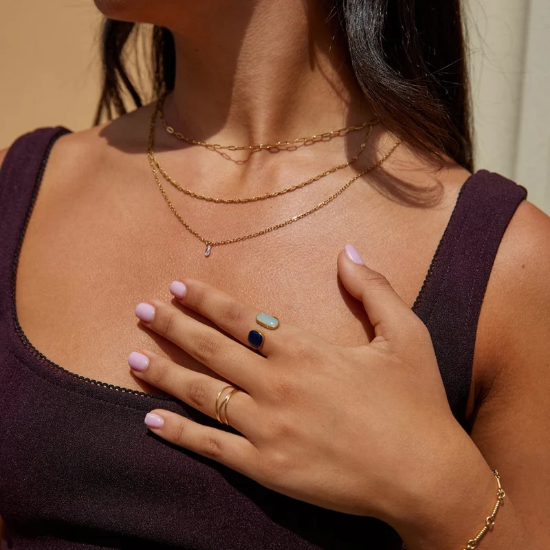 Sea & Midnight Adjustable Gold Wrap Ring