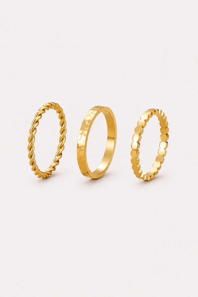 Trio Texture Gold Stacking Ring Set