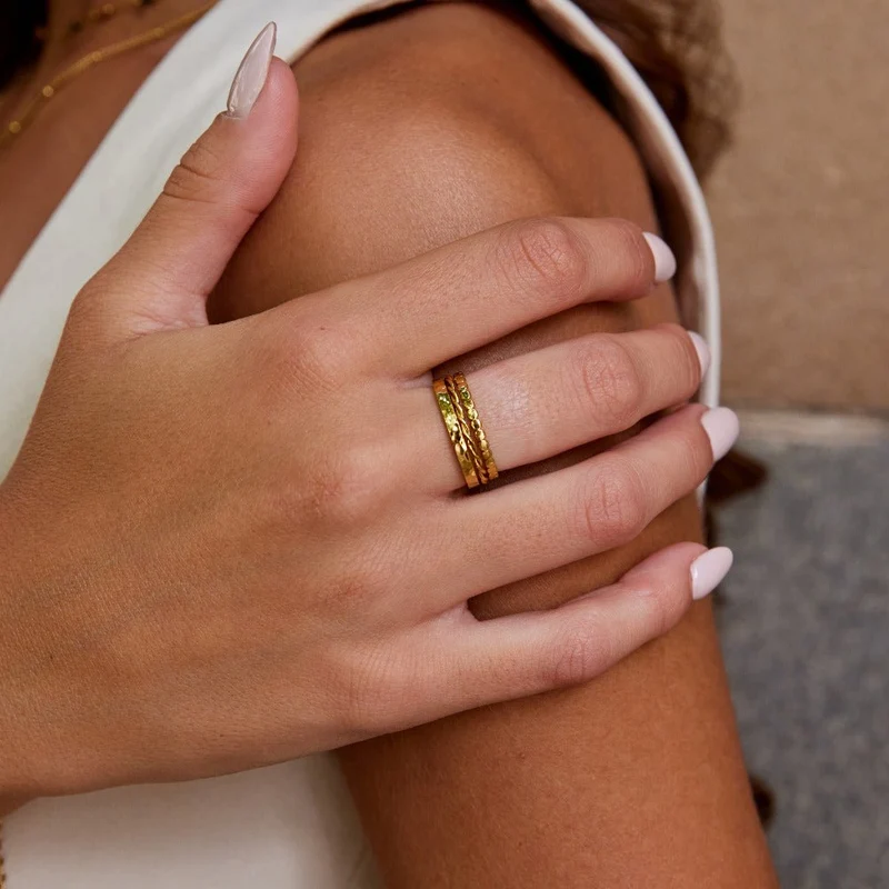 Trio Texture Gold Stacking Ring Set
