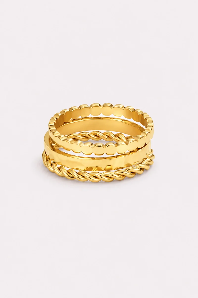 Trio Texture Gold Stacking Ring Set