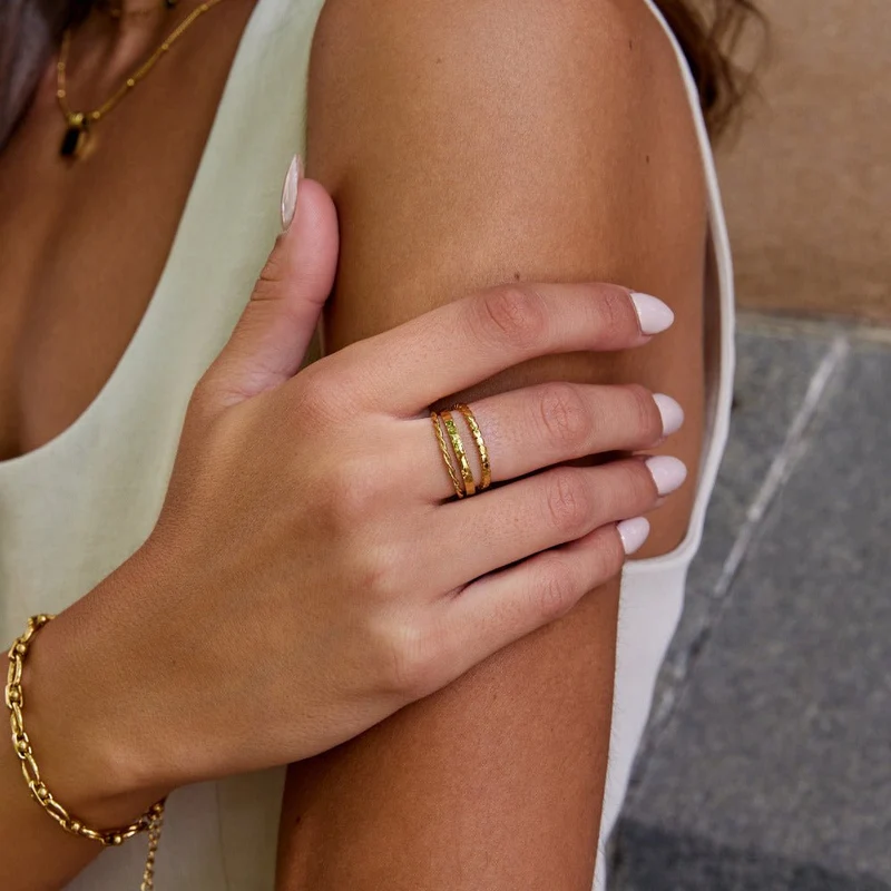 Trio Texture Gold Stacking Ring Set