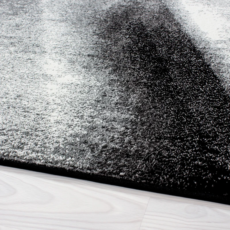 Kurzflor Bettumrandung Teppich 3-teilig Abstrakt Schatten meliert Grau Schwarz