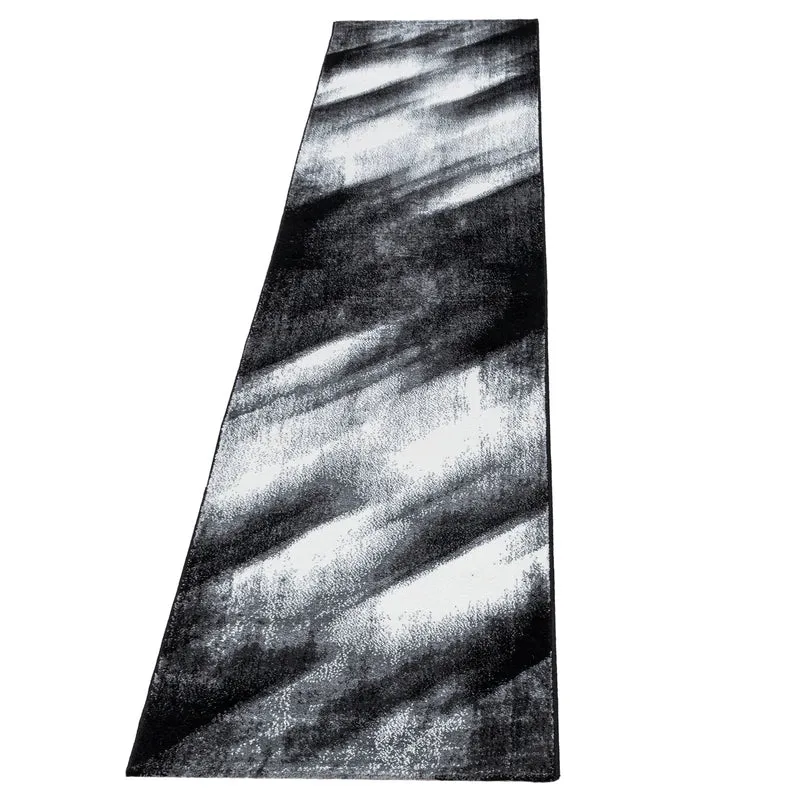 Kurzflor Bettumrandung Teppich 3-teilig Abstrakt Schatten meliert Grau Schwarz
