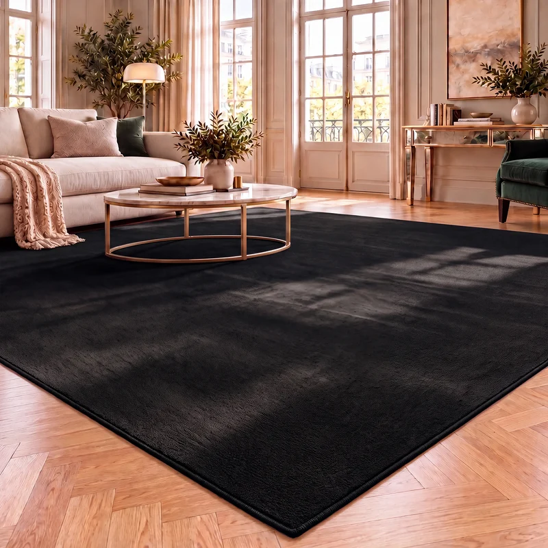 Waschbarer Kurzflor Teppich, rutschfest & weich, Einfarbig für Wohnzimmer, Schlafzimmer, Küche & Kinderzimmer