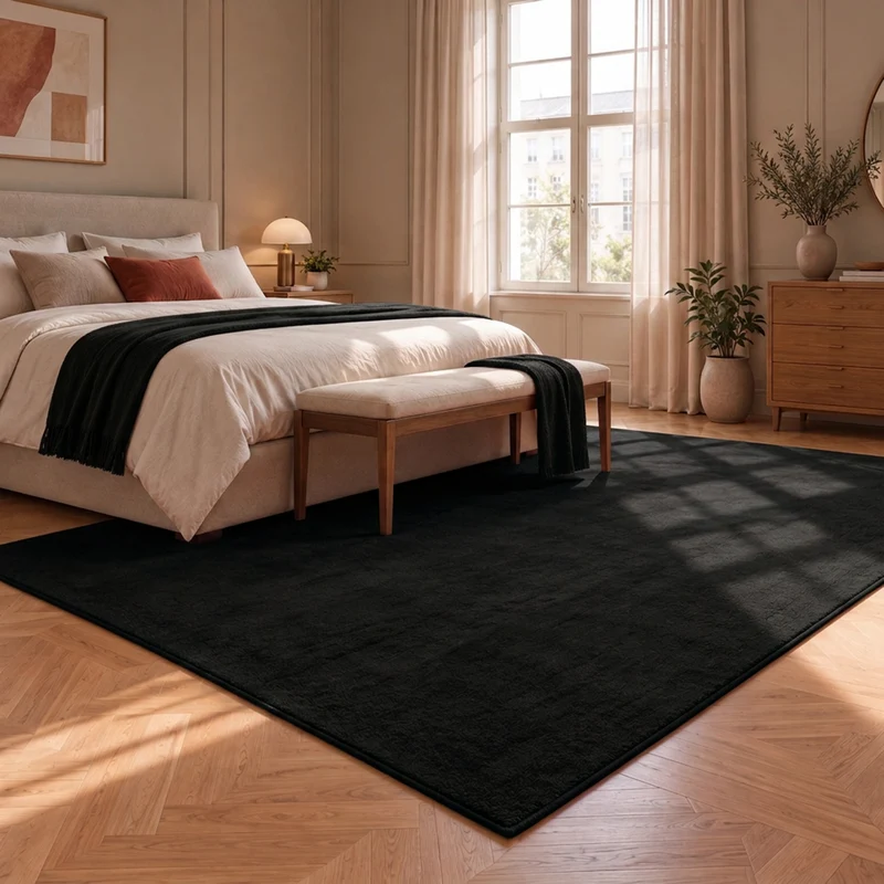 Waschbarer Kurzflor Teppich, rutschfest & weich, Einfarbig für Wohnzimmer, Schlafzimmer, Küche & Kinderzimmer