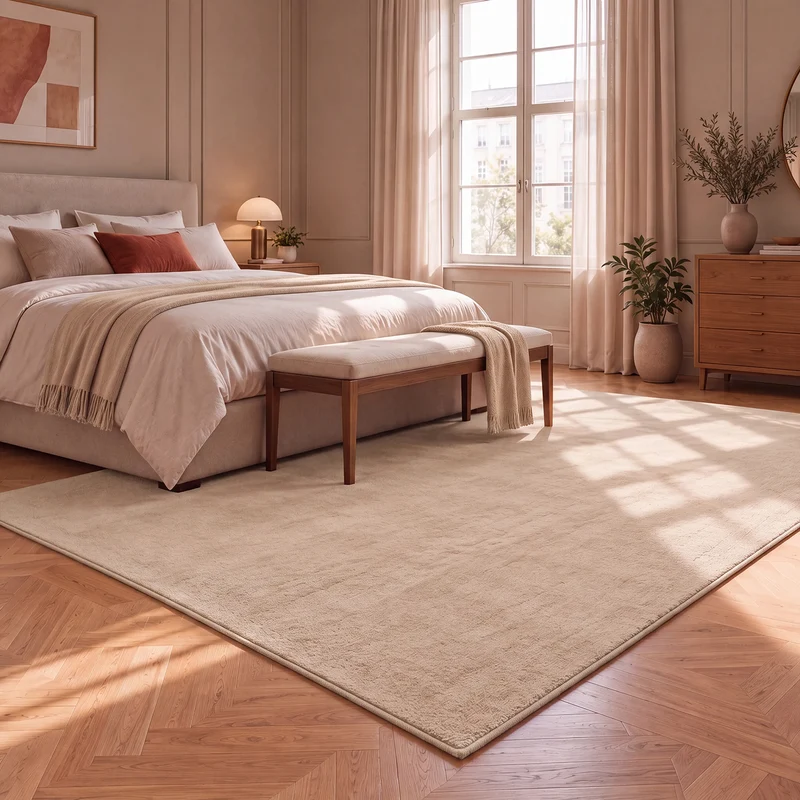 Waschbarer Kurzflor Teppich, rutschfest & weich, Einfarbig für Wohnzimmer, Schlafzimmer, Küche & Kinderzimmer