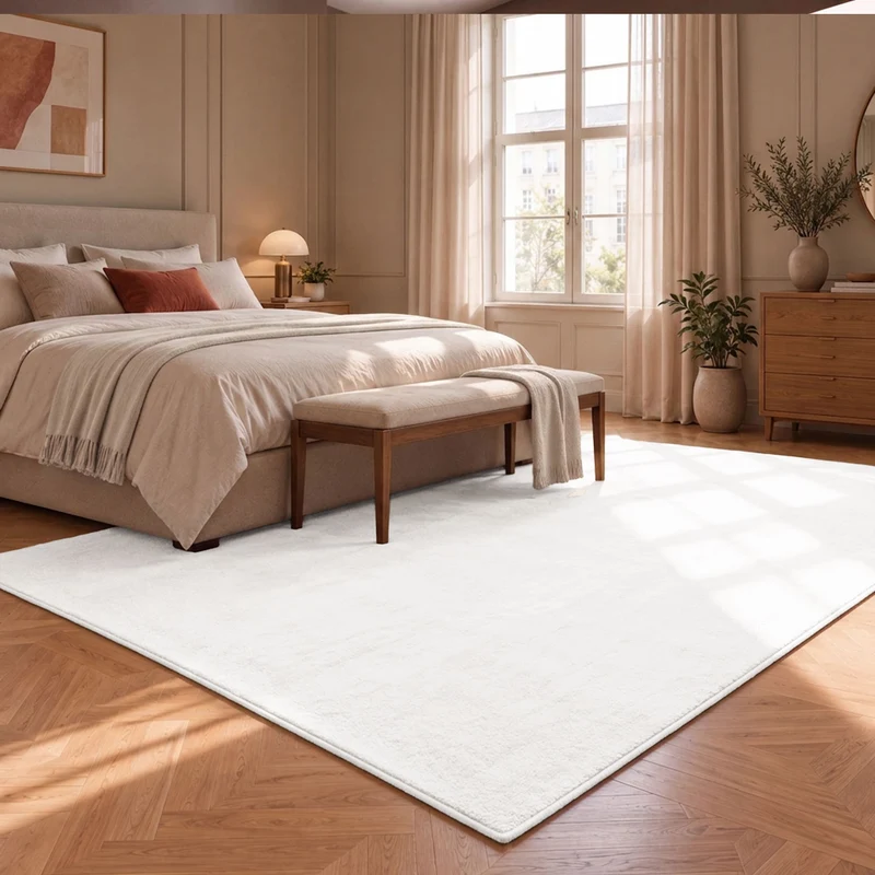 Waschbarer Kurzflor Teppich, rutschfest & weich, Einfarbig für Wohnzimmer, Schlafzimmer, Küche & Kinderzimmer