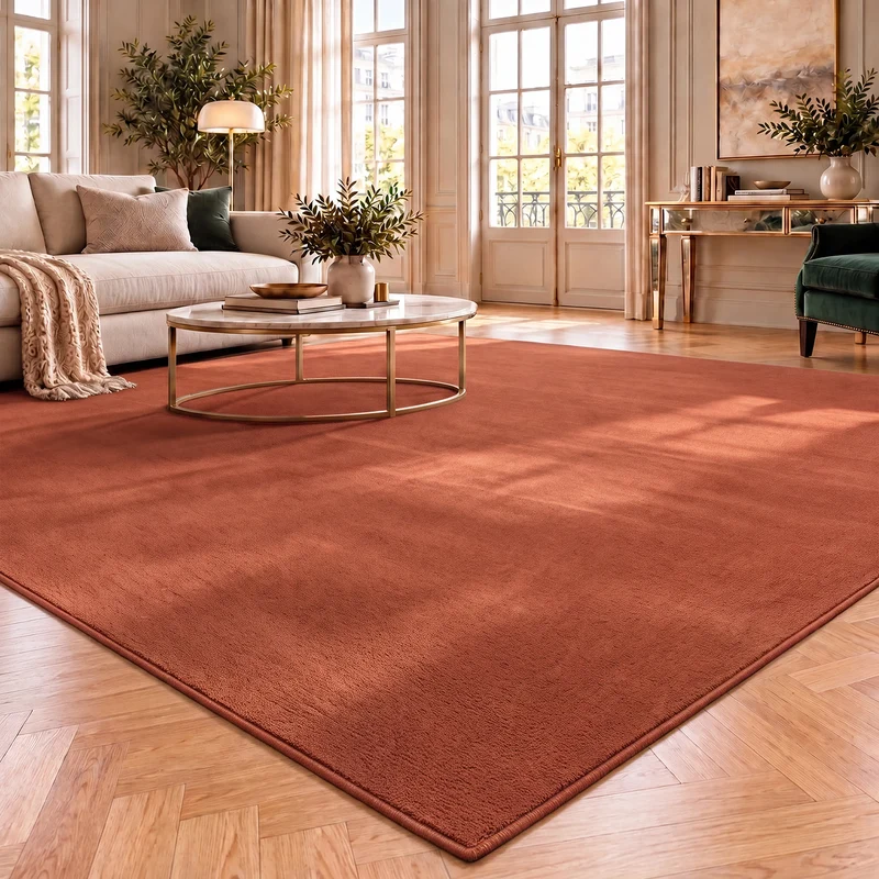 Waschbarer Kurzflor Teppich, rutschfest & weich, Einfarbig für Wohnzimmer, Schlafzimmer, Küche & Kinderzimmer