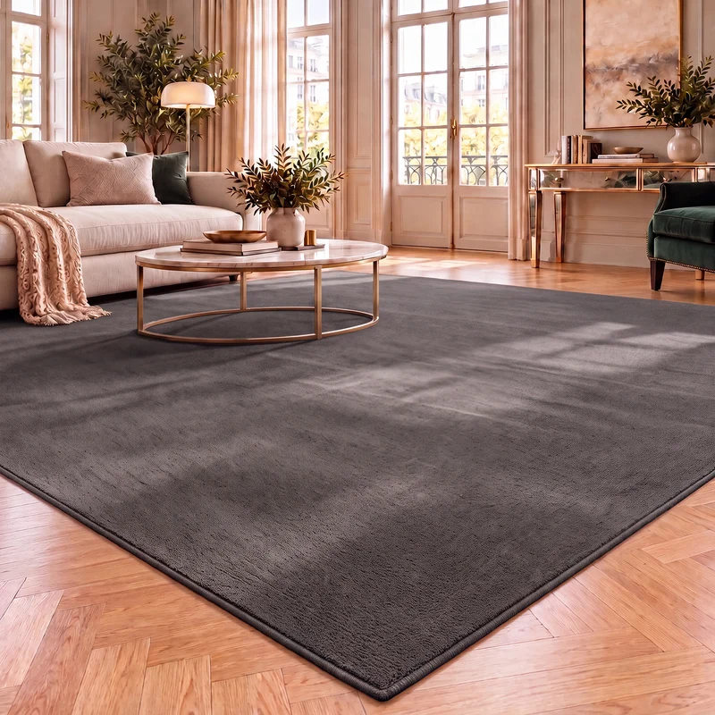 Waschbarer Kurzflor Teppich, rutschfest & weich, Einfarbig für Wohnzimmer, Schlafzimmer, Küche & Kinderzimmer