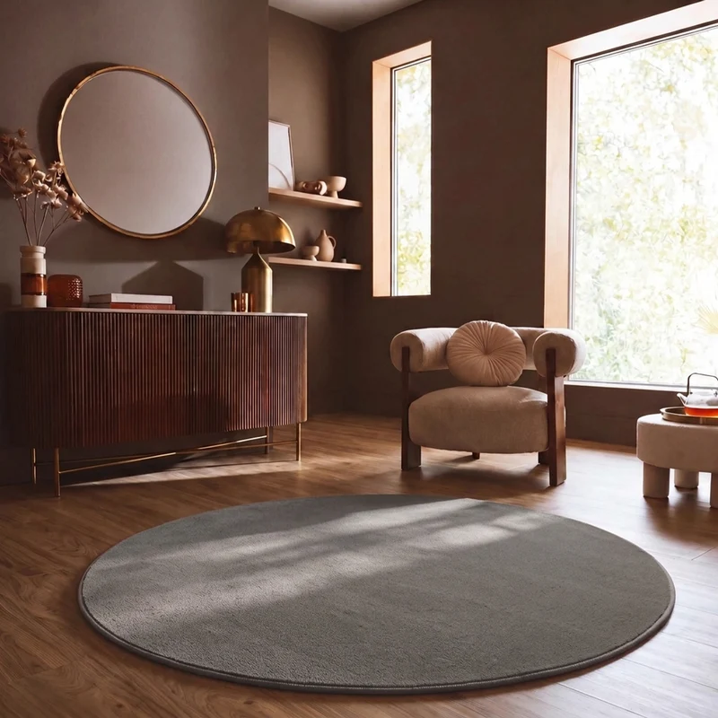 Waschbarer Kurzflor Teppich, rutschfest & weich, Einfarbig für Wohnzimmer, Schlafzimmer, Küche & Kinderzimmer