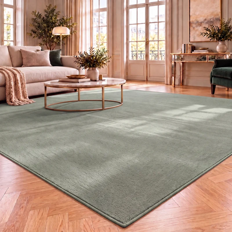 Waschbarer Kurzflor Teppich, rutschfest & weich, Einfarbig für Wohnzimmer, Schlafzimmer, Küche & Kinderzimmer
