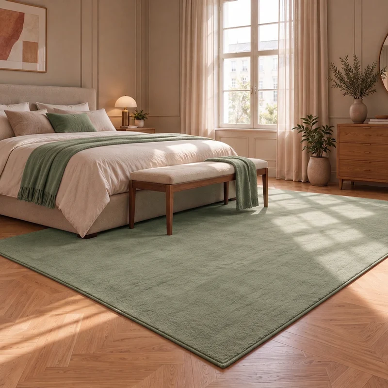 Waschbarer Kurzflor Teppich, rutschfest & weich, Einfarbig für Wohnzimmer, Schlafzimmer, Küche & Kinderzimmer