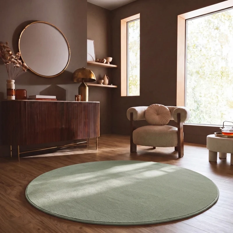 Waschbarer Kurzflor Teppich, rutschfest & weich, Einfarbig für Wohnzimmer, Schlafzimmer, Küche & Kinderzimmer