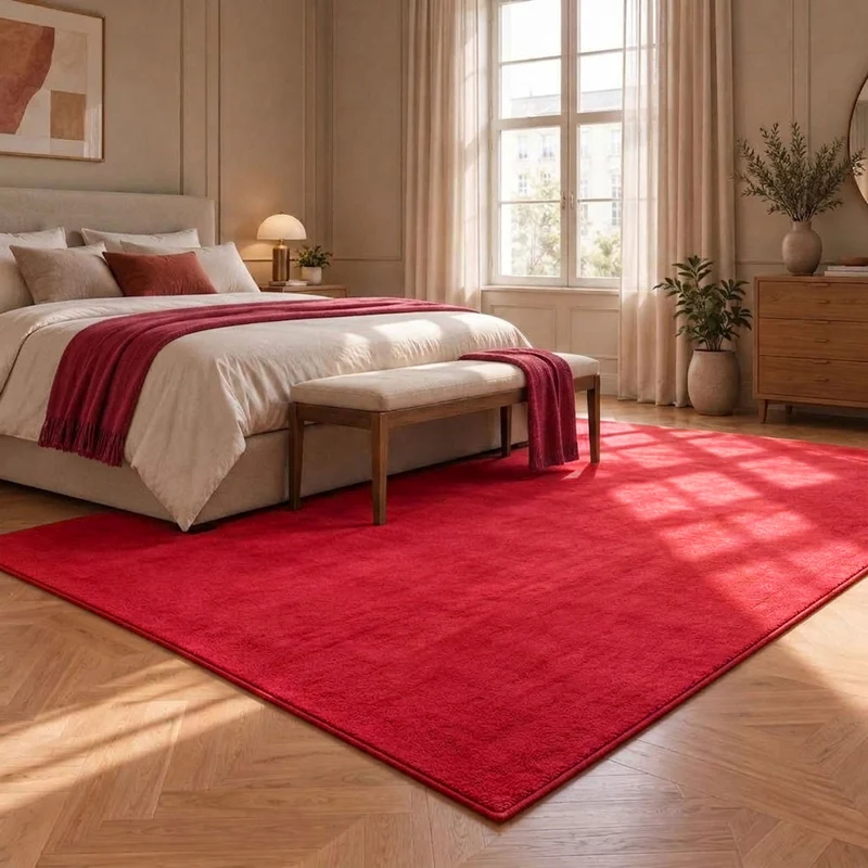 Waschbarer Kurzflor Teppich, rutschfest & weich, Einfarbig für Wohnzimmer, Schlafzimmer, Küche & Kinderzimmer