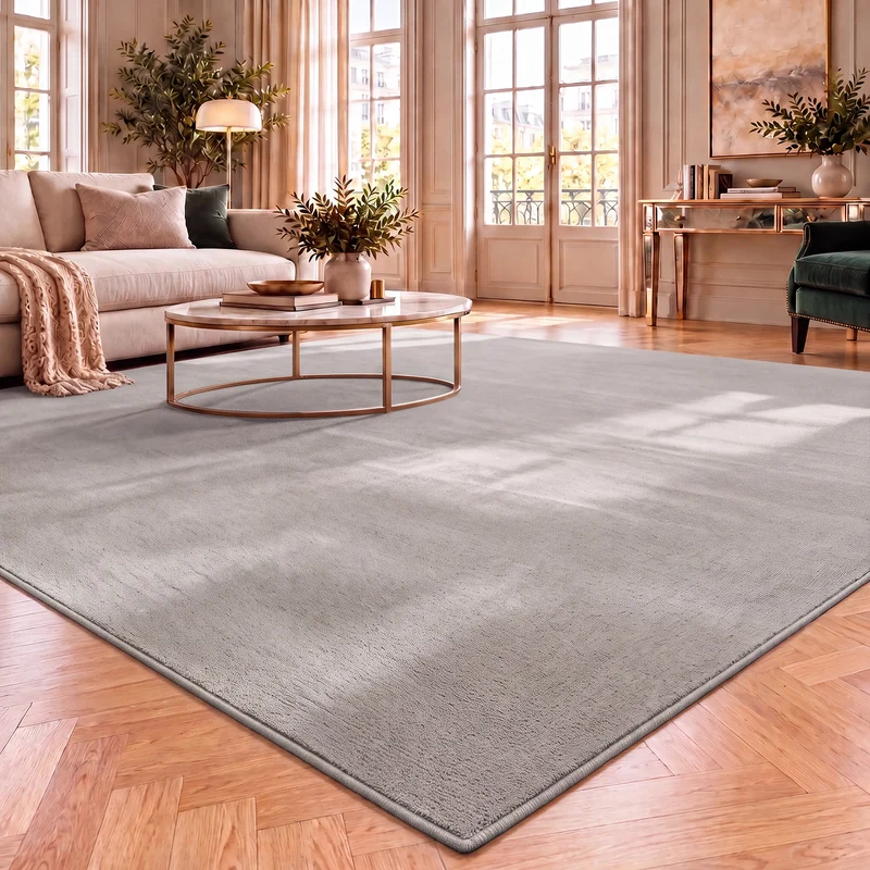 Waschbarer Kurzflor Teppich, rutschfest & weich, Einfarbig für Wohnzimmer, Schlafzimmer, Küche & Kinderzimmer