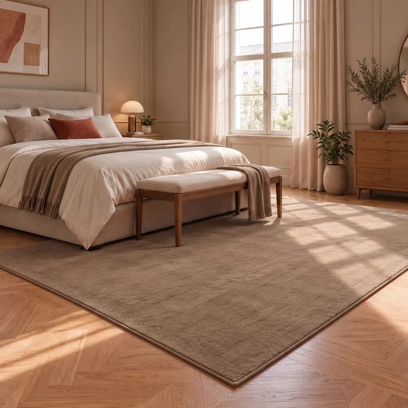 Waschbarer Kurzflor Teppich, rutschfest & weich, Einfarbig für Wohnzimmer, Schlafzimmer, Küche & Kinderzimmer