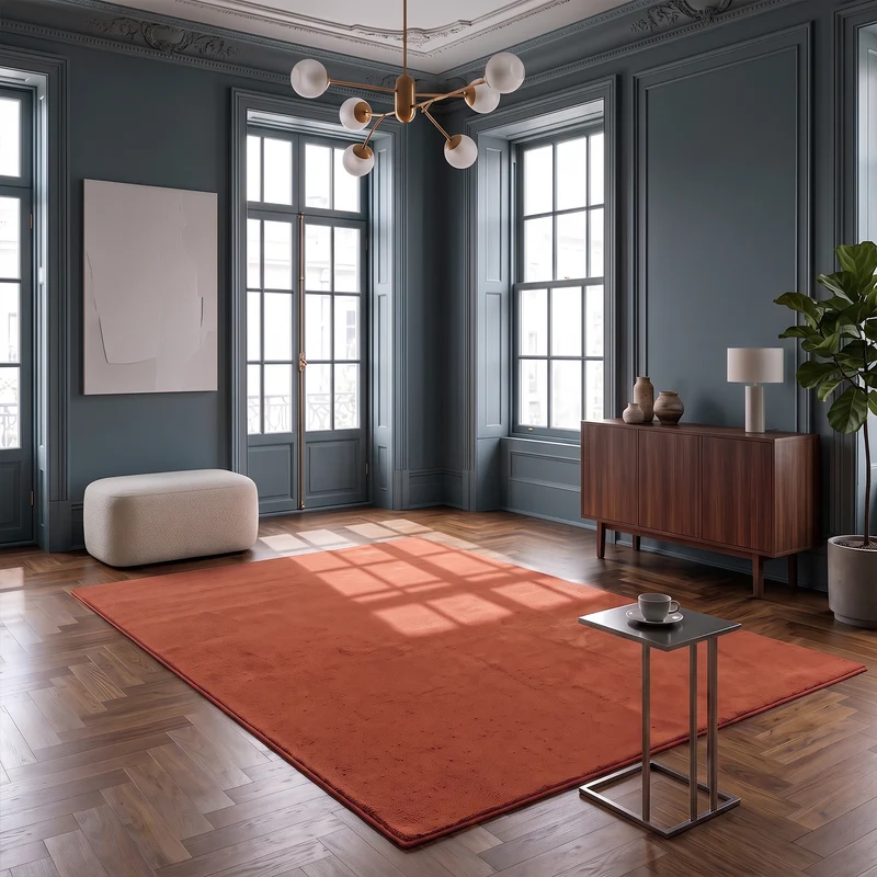Waschbarer Kurzflor Teppich, rutschfest & weich, Einfarbig für Wohnzimmer, Schlafzimmer, Küche & Kinderzimmer