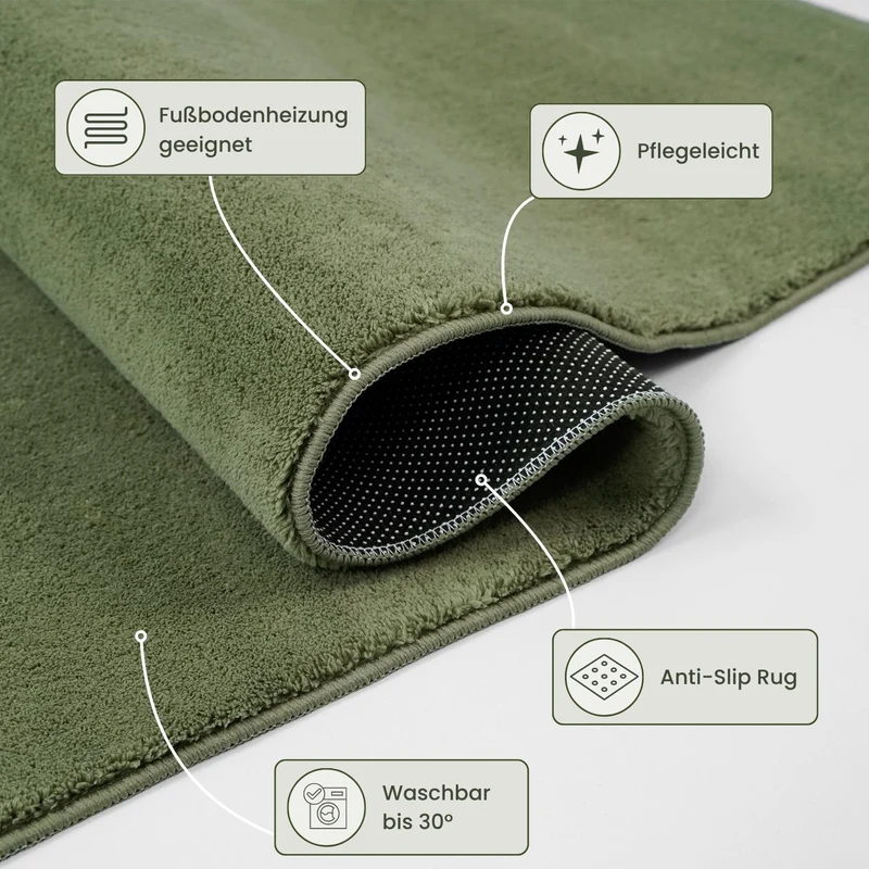 Waschbarer Kurzflor Teppich, rutschfest & weich, Einfarbig für Wohnzimmer, Schlafzimmer, Küche & Kinderzimmer