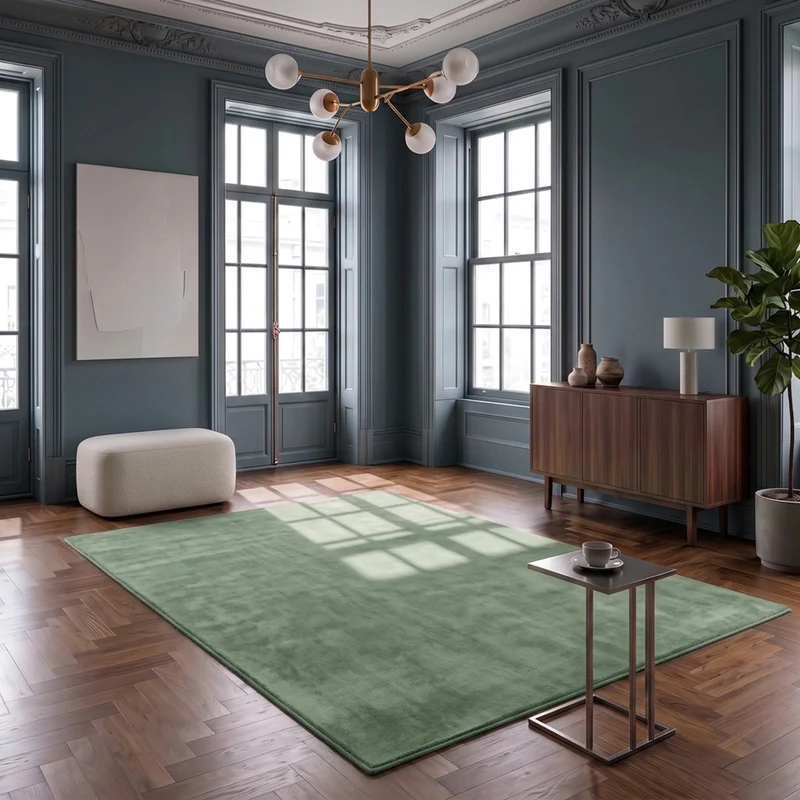Waschbarer Kurzflor Teppich, rutschfest & weich, Einfarbig für Wohnzimmer, Schlafzimmer, Küche & Kinderzimmer