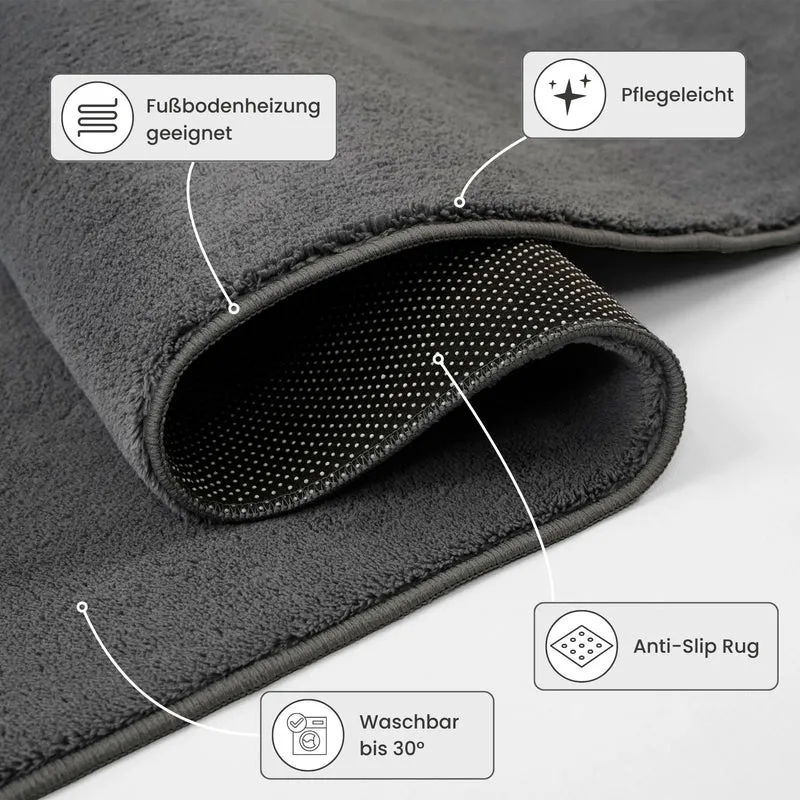 Waschbarer Kurzflor Teppich, rutschfest & weich, Einfarbig für Wohnzimmer, Schlafzimmer, Küche & Kinderzimmer