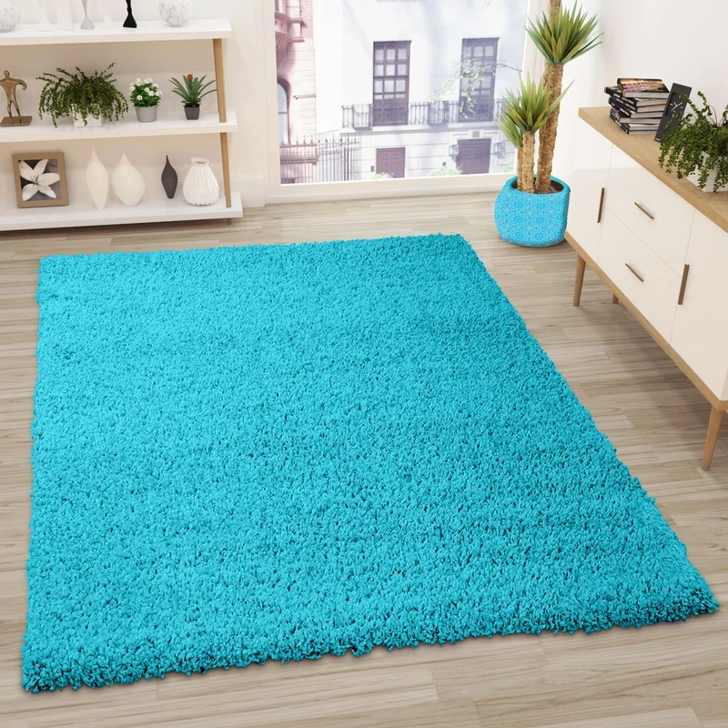 Prime Shaggy Hochflor Teppich in 13 Uni Farben + Runde Teppiche Wohnzimmer