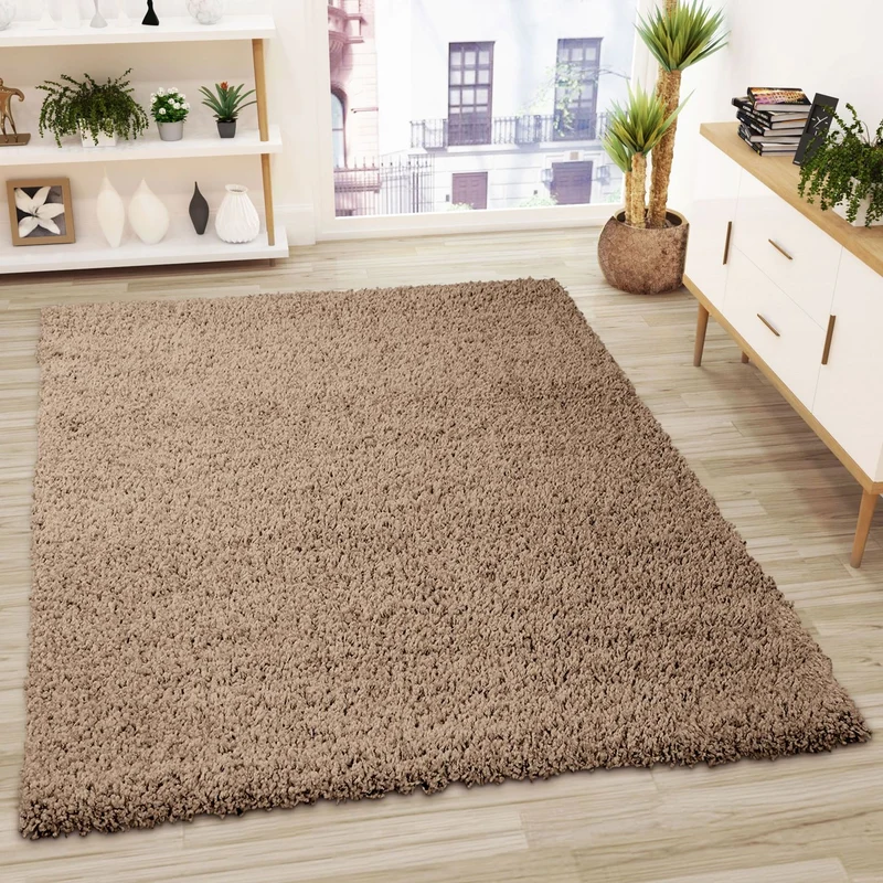 Prime Shaggy Hochflor Teppich in 13 Uni Farben + Runde Teppiche Wohnzimmer