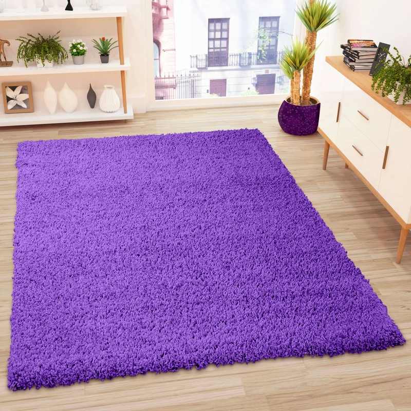 Prime Shaggy Hochflor Teppich in 13 Uni Farben + Runde Teppiche Wohnzimmer