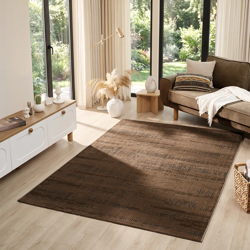 Teppich Modern Wohnzimmer Schlafzimmer Boho 3D Effekt Hoch&Tief Pflegeleicht in Braun und Anthrazit