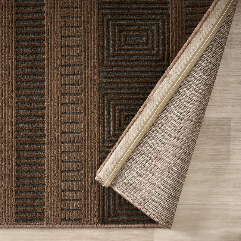 Teppich Modern Wohnzimmer Schlafzimmer Boho 3D Effekt Hoch&Tief Pflegeleicht in Braun
