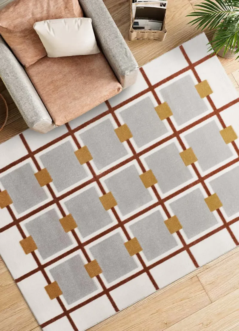 Alfombra geométrica con relieve Amara 12990 Blanco