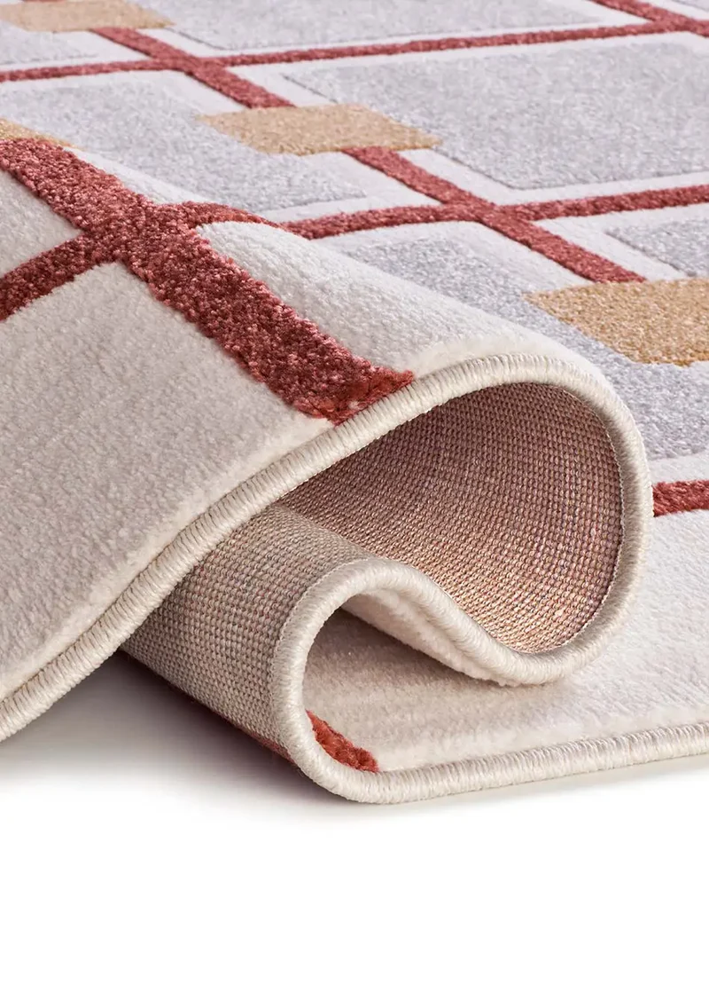 Alfombra geométrica con relieve Amara 12990 Blanco