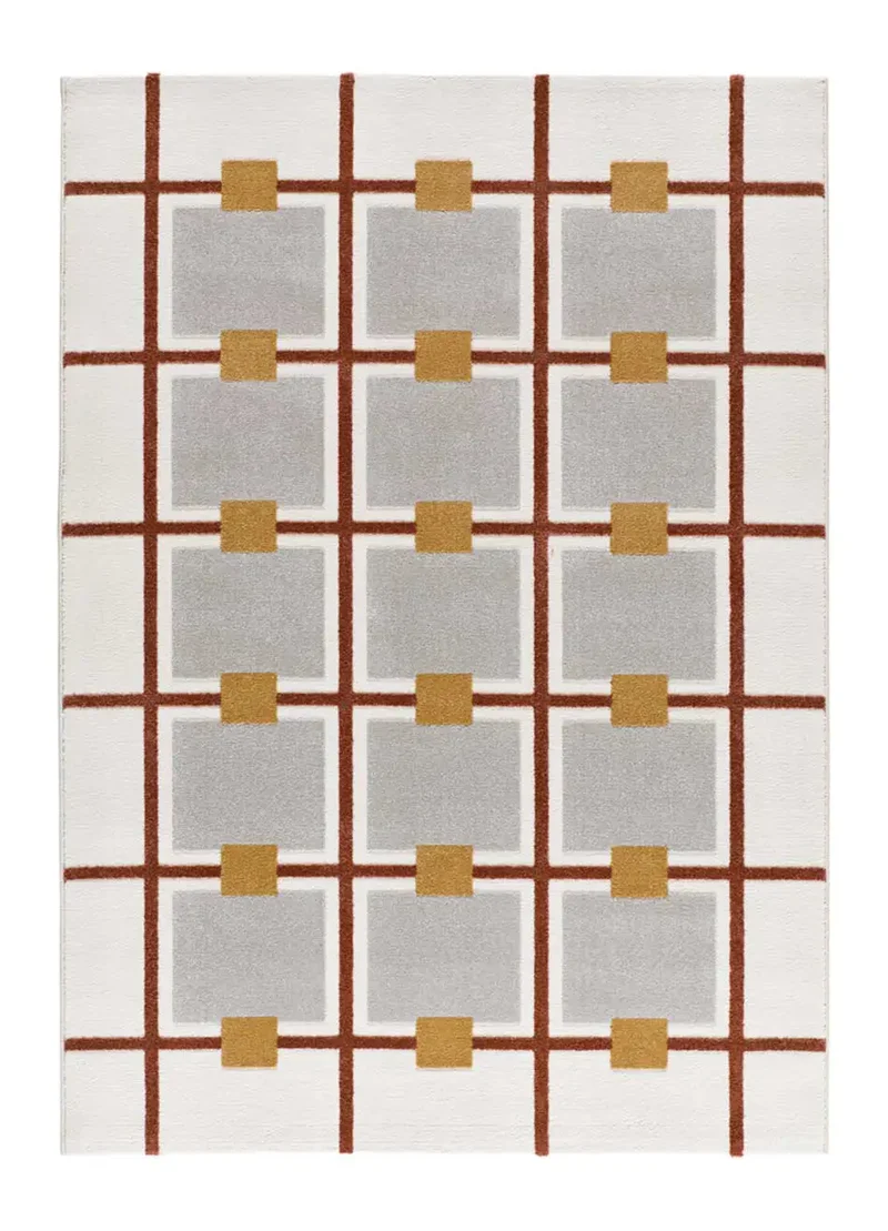 Alfombra geométrica con relieve Amara 12990 Blanco