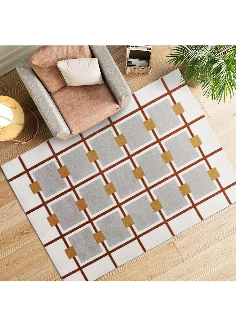 Alfombra geométrica con relieve Amara 12990 Blanco