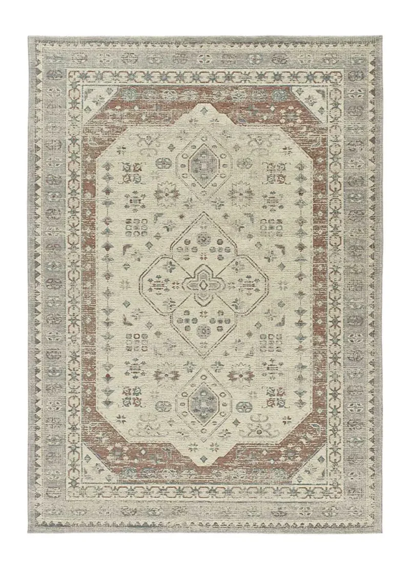 Alfombra de exterior vintage efecto desgastado Lua 3111 gris y caldera