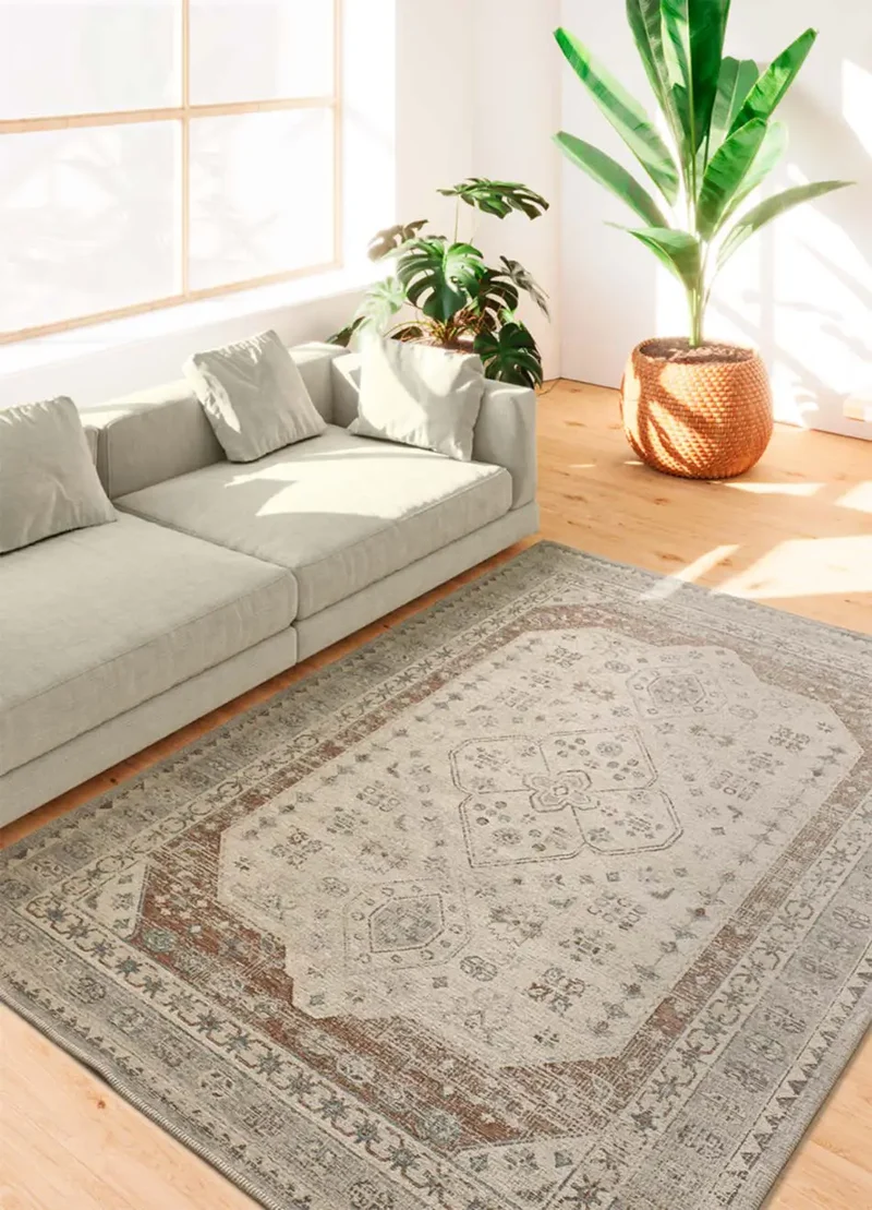 Alfombra de exterior vintage efecto desgastado Lua 3111 gris y caldera