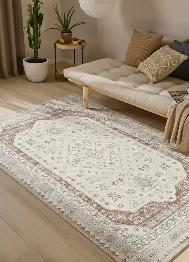 Alfombra de exterior vintage efecto desgastado Lua 3111 gris y caldera