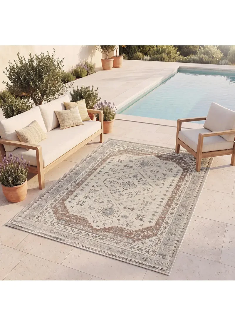 Alfombra de exterior vintage efecto desgastado Lua 3111 gris y caldera