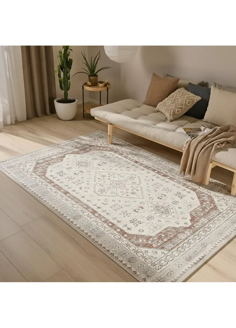 Alfombra de exterior vintage efecto desgastado Lua 3111 gris y caldera