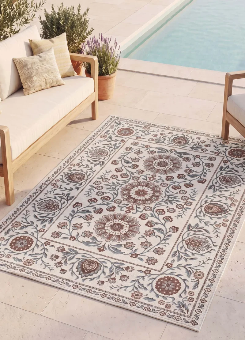 Alfombra de exterior clásica con motivos florales Lua 3104 Azul
