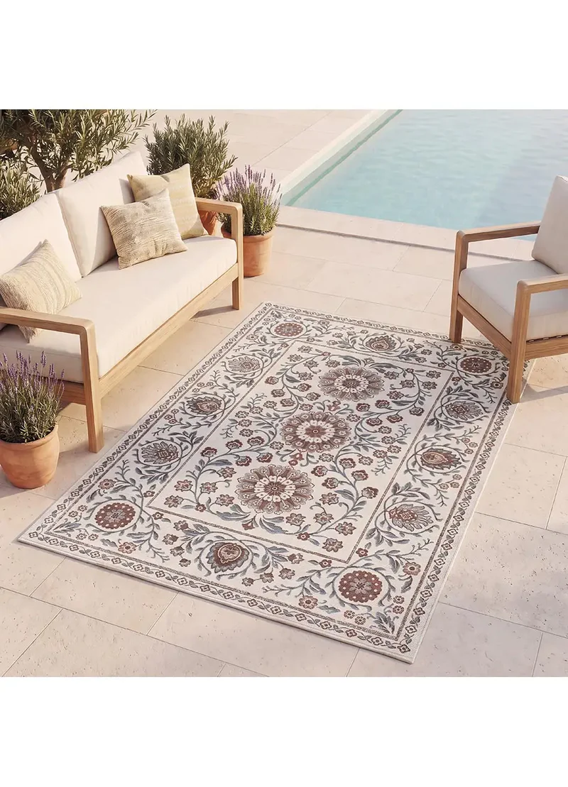Alfombra de exterior clásica con motivos florales Lua 3104 Azul