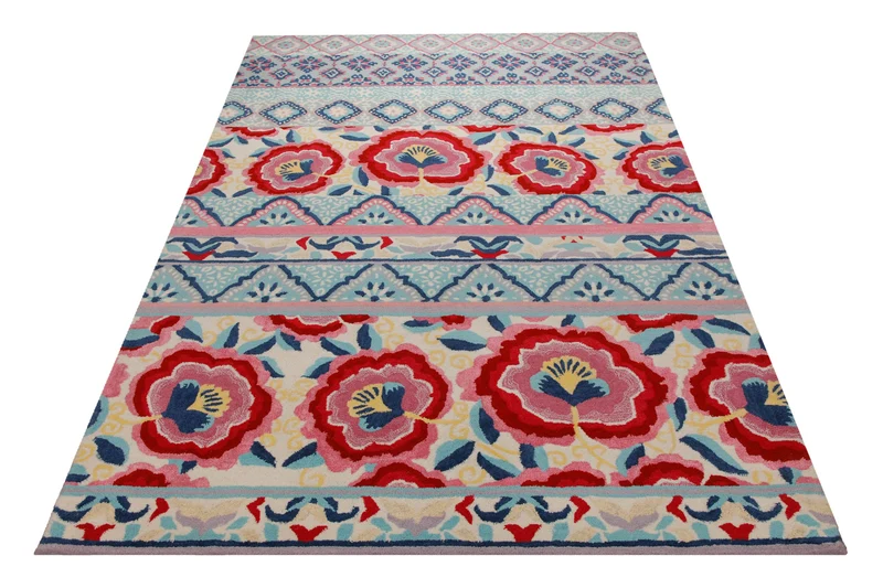 Suzani-Streifen in Pastell - Handtuft Wolle 160 x 230 cm