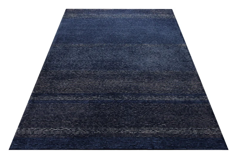 Marineblau im Streifenlauf -Handtuft 160 x 230 cm
