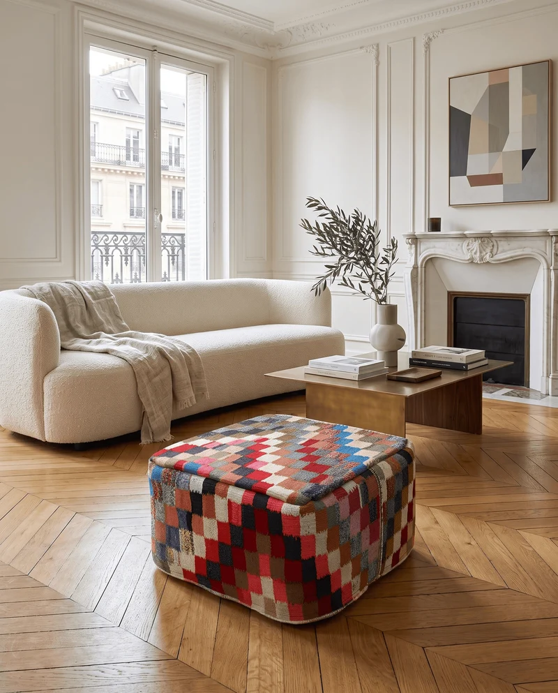 Kelim Pouf · Handgefertigt – Bunt, 65x65 cm