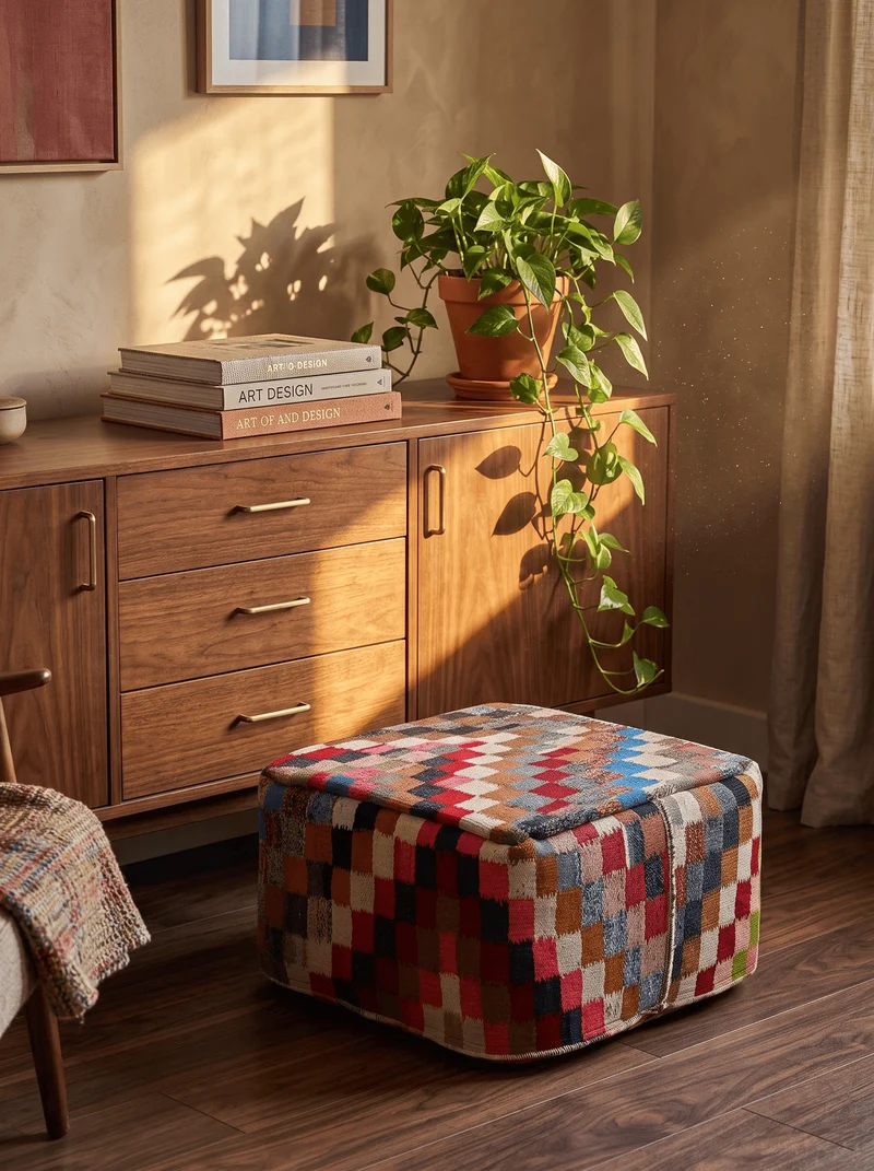 Kelim Pouf · Handgefertigt – Bunt, 65x65 cm