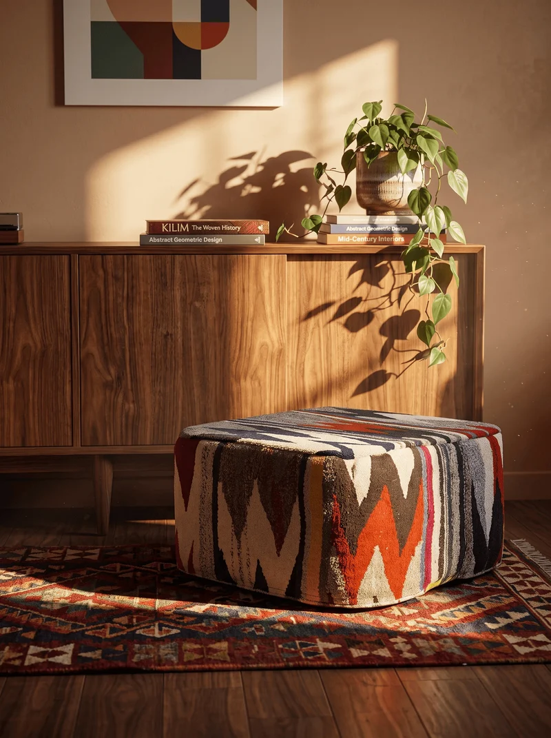 Kelim Pouf · Handgefertigt – Bunt, 65x65 cm